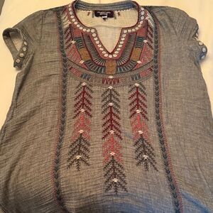 Johnny Was Gray Embroidered Blouse